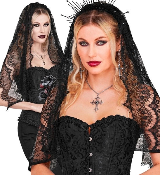 Czarna koronkowa chusta na Halloween