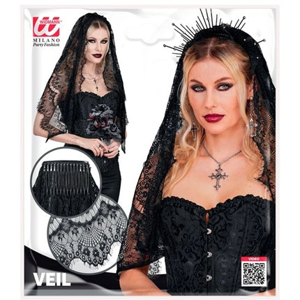 Czarna koronkowa chusta na Halloween