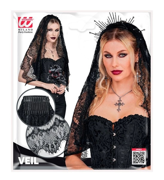 Czarna koronkowa chusta na Halloween