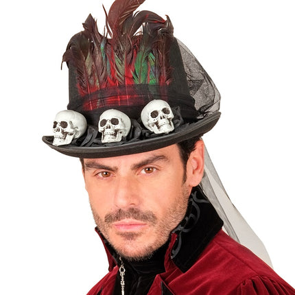 Halloweenowy kapelusz wysoki z czaszkami