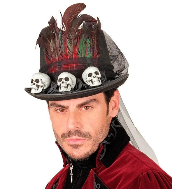 Halloweenowy kapelusz wysoki z czaszkami