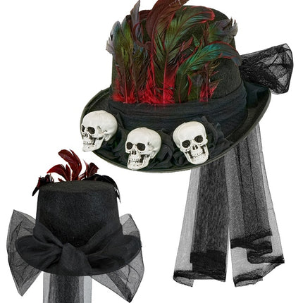 Halloweenowy kapelusz wysoki z czaszkami