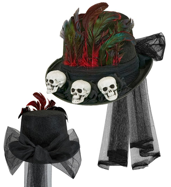 Halloweenowy kapelusz wysoki z czaszkami