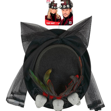Halloweenowy kapelusz wysoki z czaszkami
