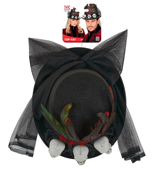 Halloweenowy kapelusz wysoki z czaszkami