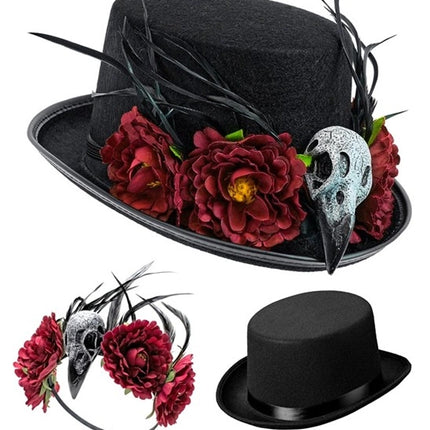 Czapka na Halloween z kwiatami voodoo i szkieletem