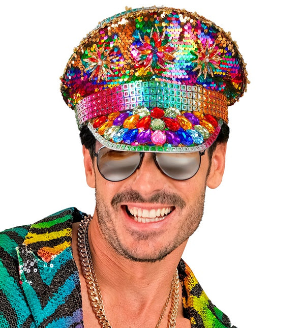 Tęczowa czapka z cekinami
