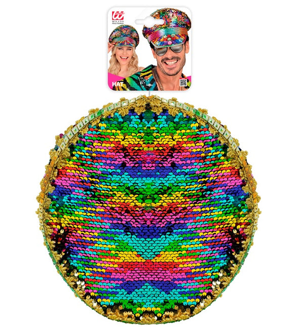 Tęczowa czapka z cekinami