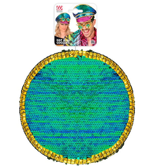 Kolorowa czapka z cekinami z goglami