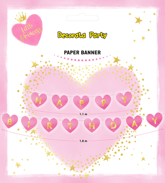 My Little Princess Fsc "Happy Birthday" Die Cut Paper Banner Heart With Metallic Letters 1St