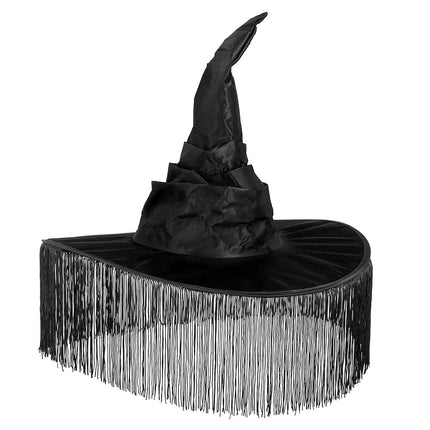 Halloweenowy kapelusz czarownicy z czarnymi frędzlami