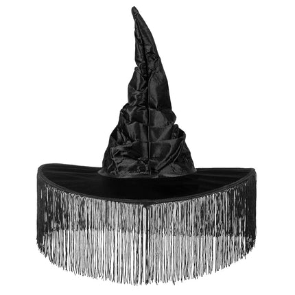Halloweenowy kapelusz czarownicy z czarnymi frędzlami