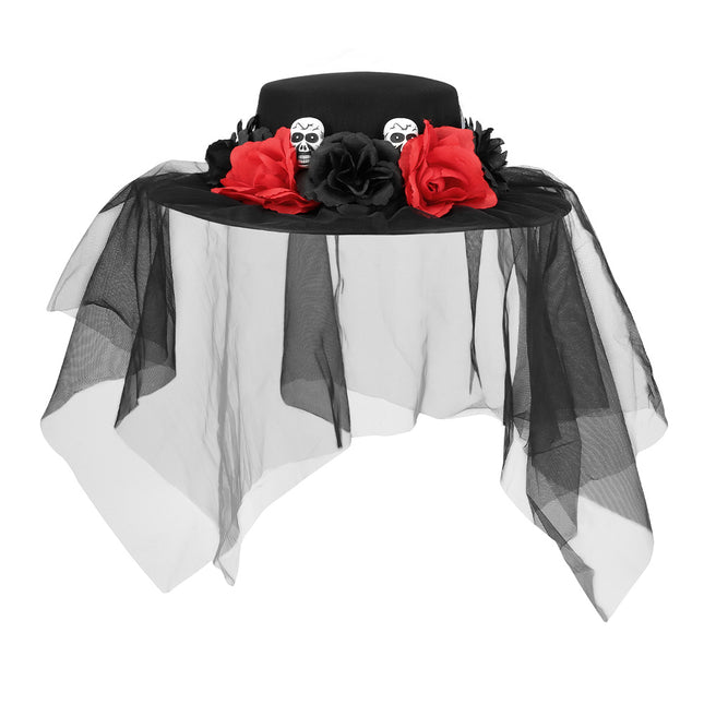 Kapelusz na Halloween czarne czerwone kwiaty