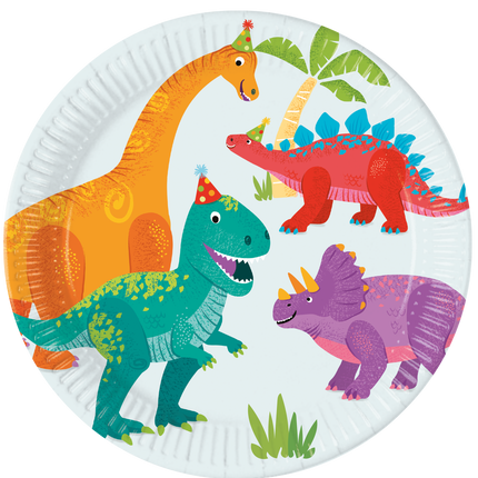 Kolorowe tekturowe talerzyki Dino 23cm 8szt