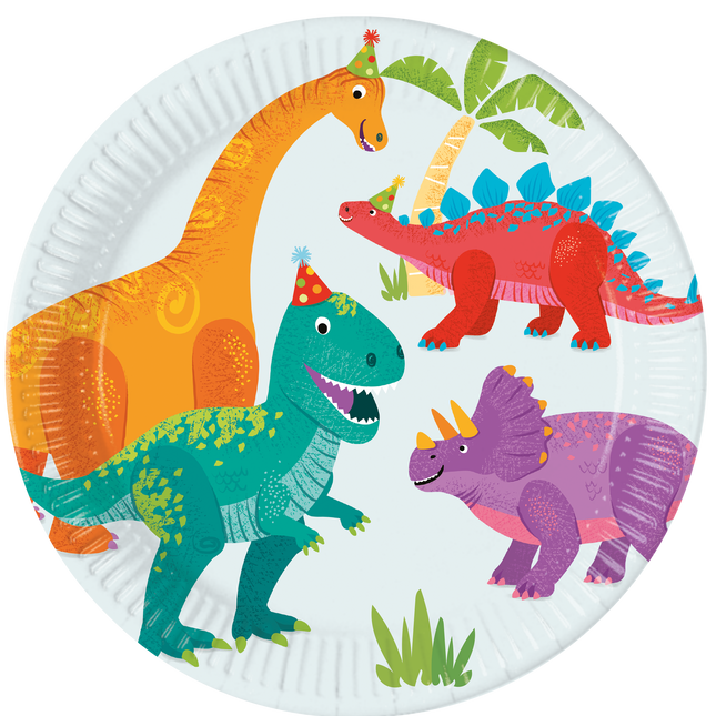 Kolorowe tekturowe talerzyki Dino 23cm 8szt
