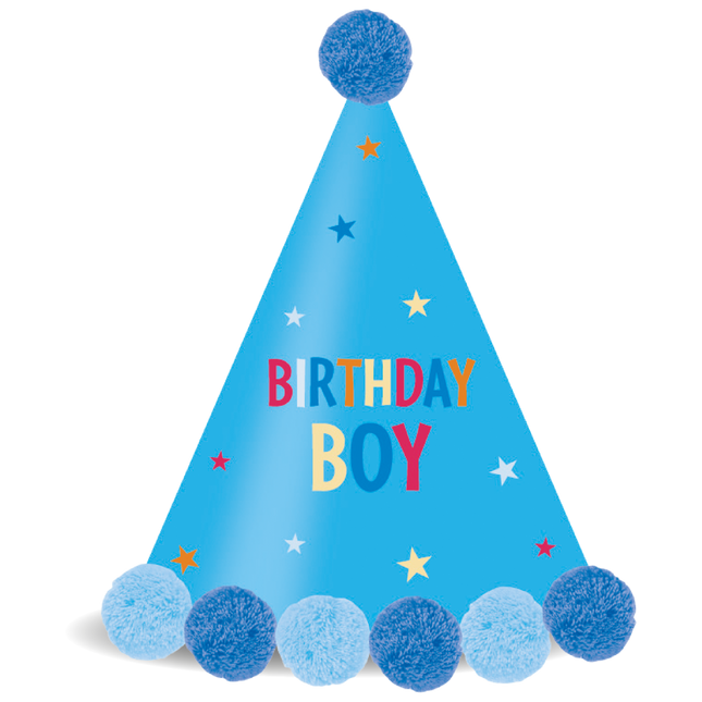 Papierowa czapka z pomponem Party Essentials Fsc Blue 1St