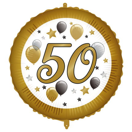 Balon helowy na 50 lat białe złoto pusty 46 cm