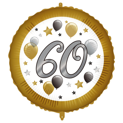 Balon helowy na 60 lat białe złoto pusty 46 cm