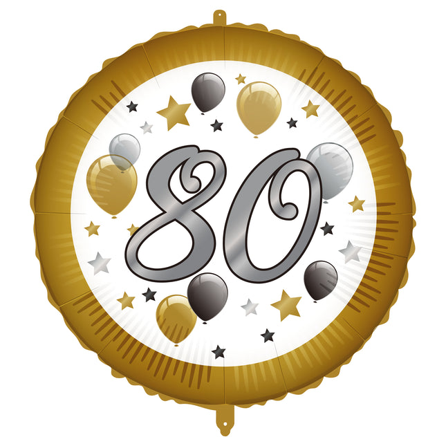 Balon helowy na 80 lat białe złoto pusty 46 cm