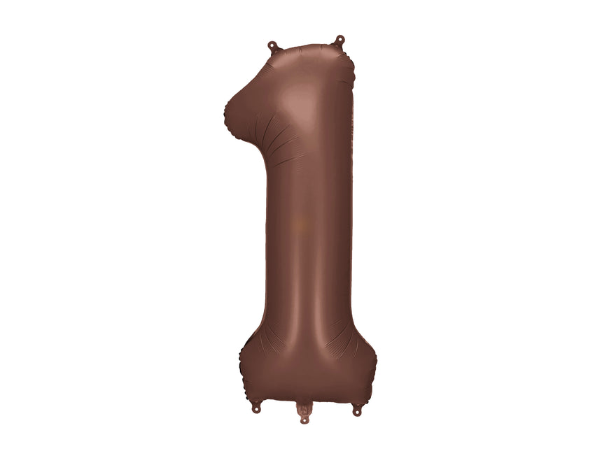 Balon z figurką na 1 rok brązowy pusty 86 cm