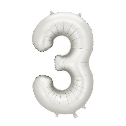 Balon z postacią 3-letnią Srebrny Satynowy Foliowy Pusty 86cm