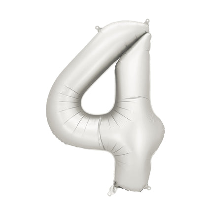 Balon foliowy na 4 urodziny srebrny satynowy pusty 86 cm