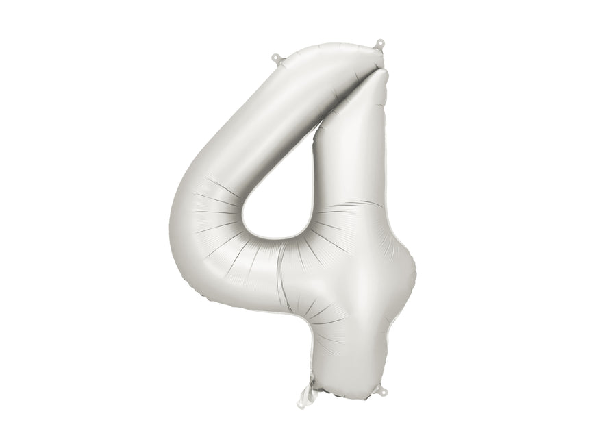 Balon foliowy na 4 urodziny srebrny satynowy pusty 86 cm
