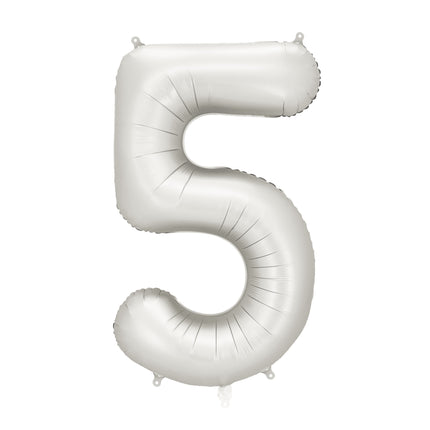 Balon z figurką na 5 lat Srebrny Satynowy Pusty 86cm