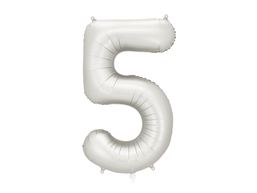 Balon z figurką na 5 lat Srebrny Satynowy Pusty 86cm
