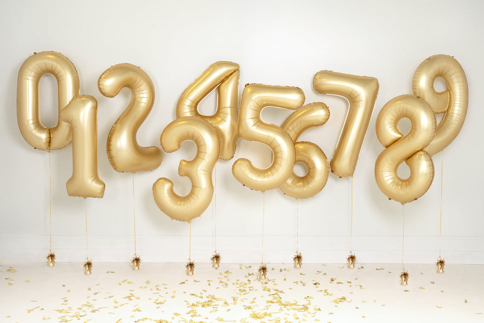 Balon z figurką na 5 lat Złoty Satynowy Foliowy Pusty 86cm