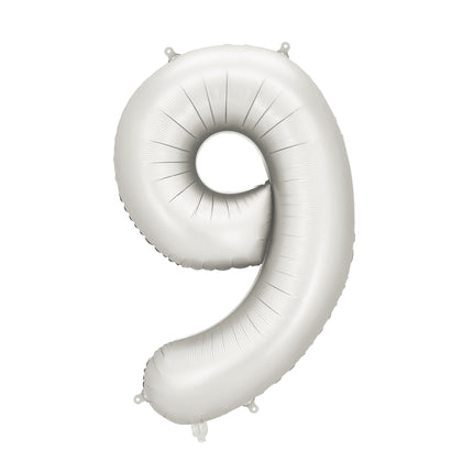 Balon z figurką na 9 lat Srebrny Satynowy Pusty 86cm