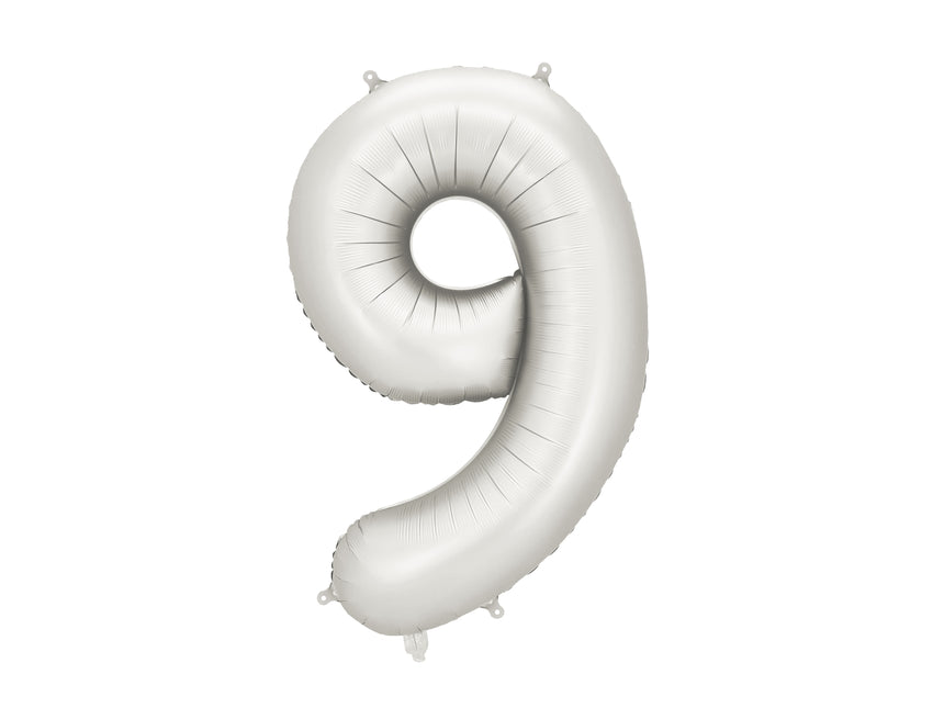 Balon z figurką na 9 lat Srebrny Satynowy Pusty 86cm