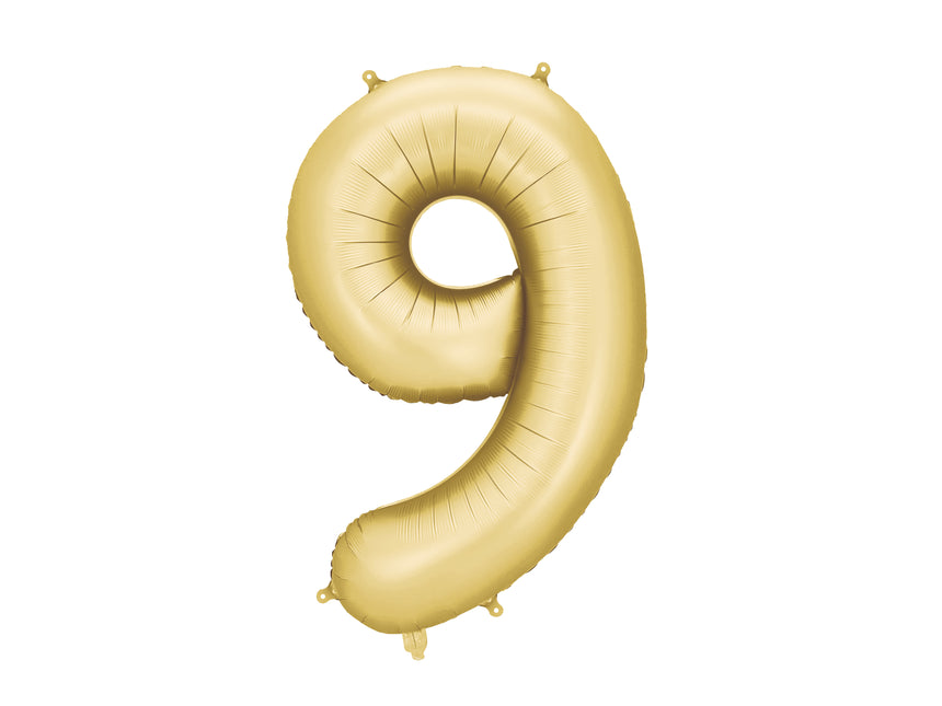 Balon z figurką na 9 lat Złoty Satynowy Foliowy Pusty 86cm