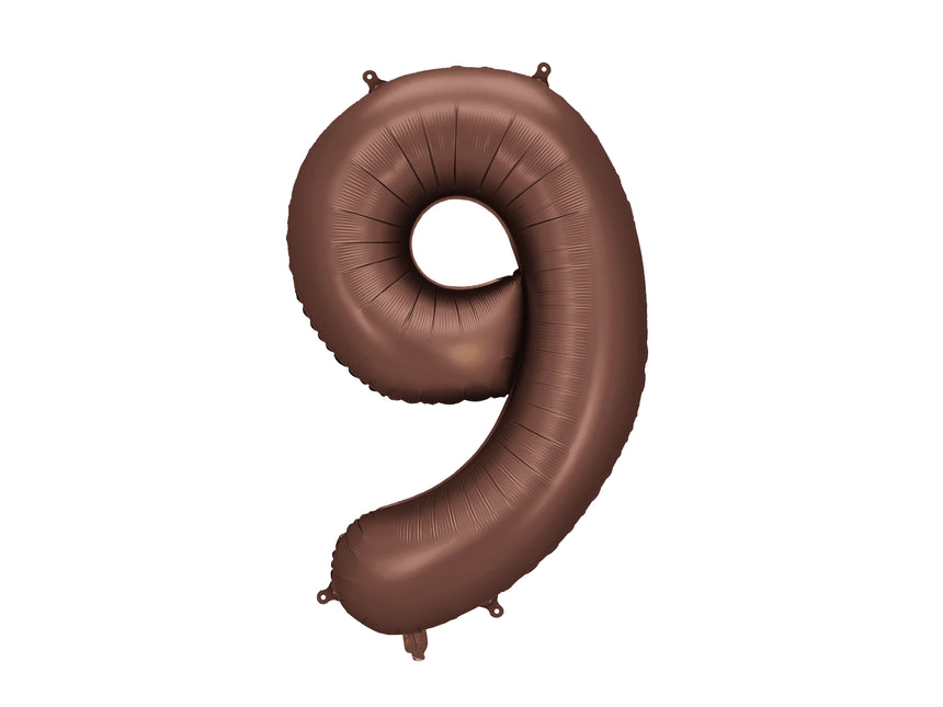 Balon z figurką na 9 lat brązowy pusty 86 cm