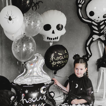 Balon helowy na Halloween Biała czarna czaszka pusty 41 cm