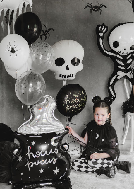 Balon helowy na Halloween Biała czarna czaszka pusty 41 cm