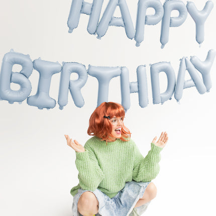 Balon z literą Happy Birthday niebieski 3,4 m
