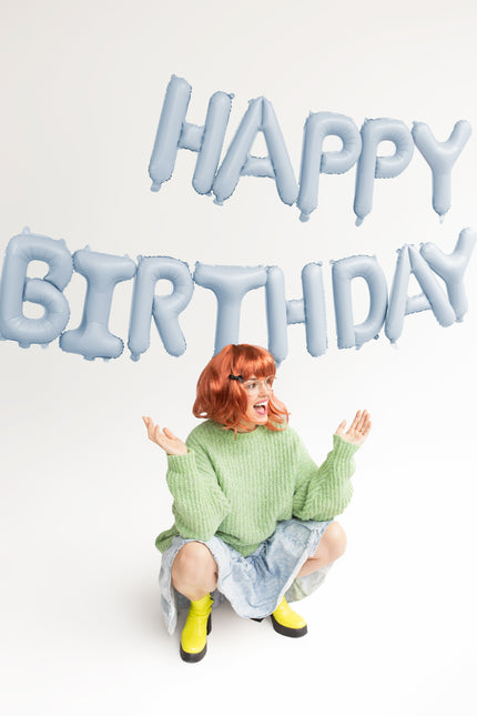 Balon z literą Happy Birthday niebieski 3,4 m
