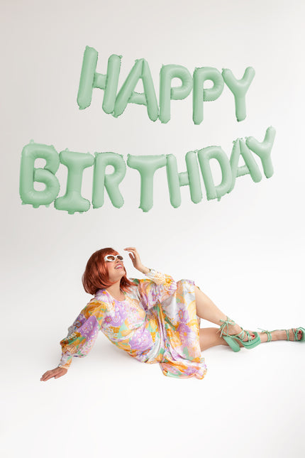 Balon z literą Happy Birthday miętowo-zielony 3,4 m