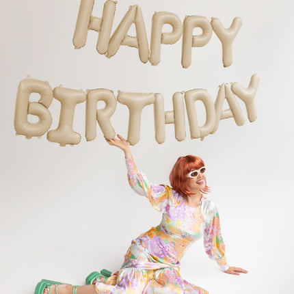 Balon z literą Happy Birthday beżowy 3,4 m