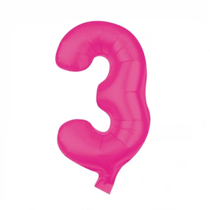 Różowy balon z cyfrą 3, pusty, 85 cm
