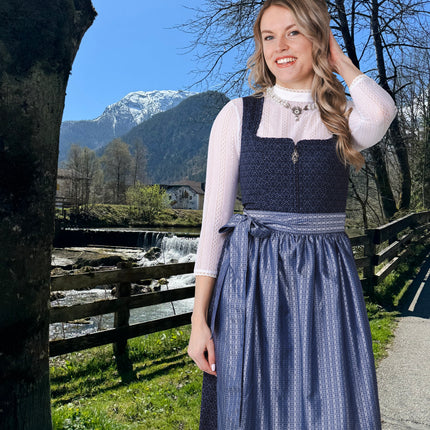 Ciemnoniebieska sukienka Dirndl Oktoberfest Ladies z kieszeniami 2-częściowa