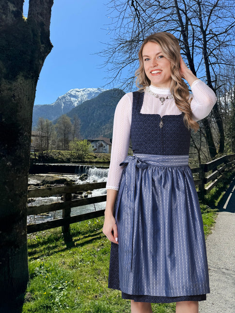 Ciemnoniebieska sukienka Dirndl Oktoberfest Ladies z kieszeniami 2-częściowa