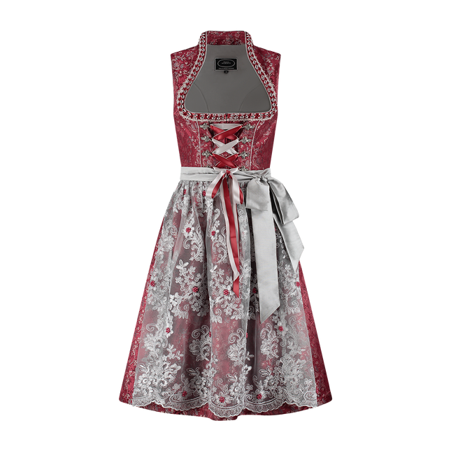Bordowo-czerwona sukienka Dirndl Oktoberfest Ladies Lace 2-częściowa