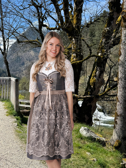 Brązowa sukienka Dirndl Oktoberfest Women Flowers 2-częściowa