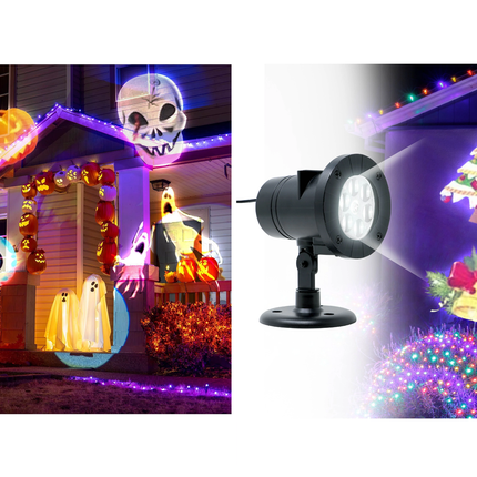 Projektor z figurkami na Halloween i Boże Narodzenie zawiera 12 slajdów
