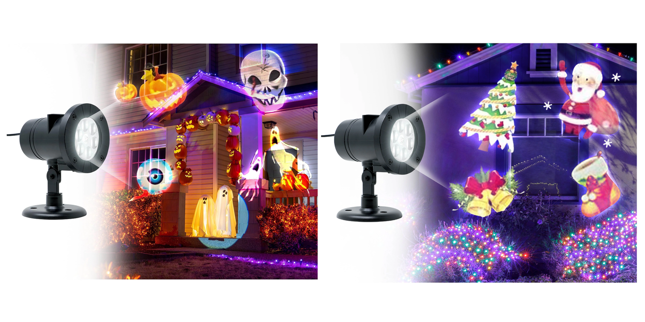 Projektor z figurkami na Halloween i Boże Narodzenie zawiera 12 slajdów