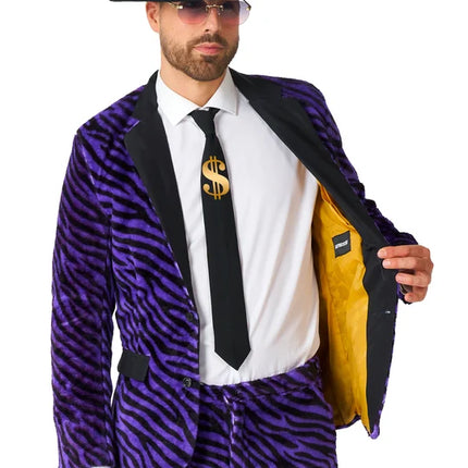 Kostium „Pimp” dla mężczyzn, fioletowy, w zebrowy wzór, 3-częściowy