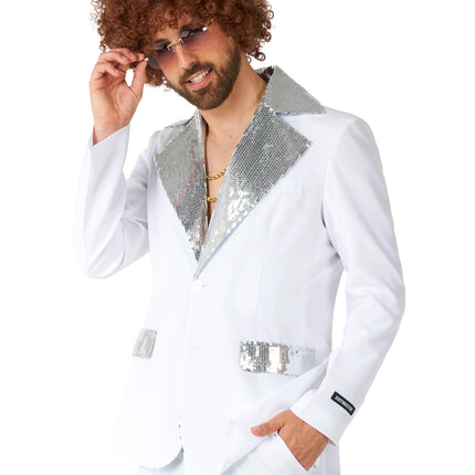 Męski kostium disco, biały, 2-częściowy