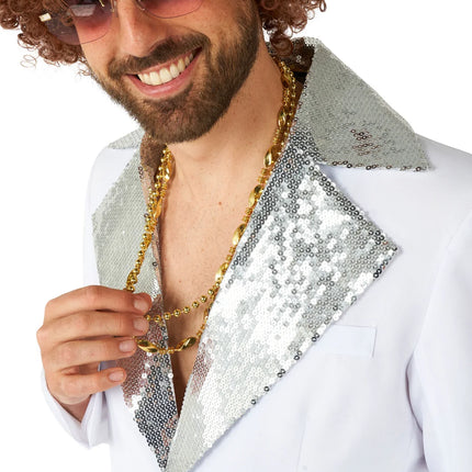 Męski kostium disco, biały, 2-częściowy